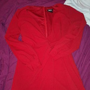 Long-Sleeve Surplice-Neck Faux-Wrap Dress
